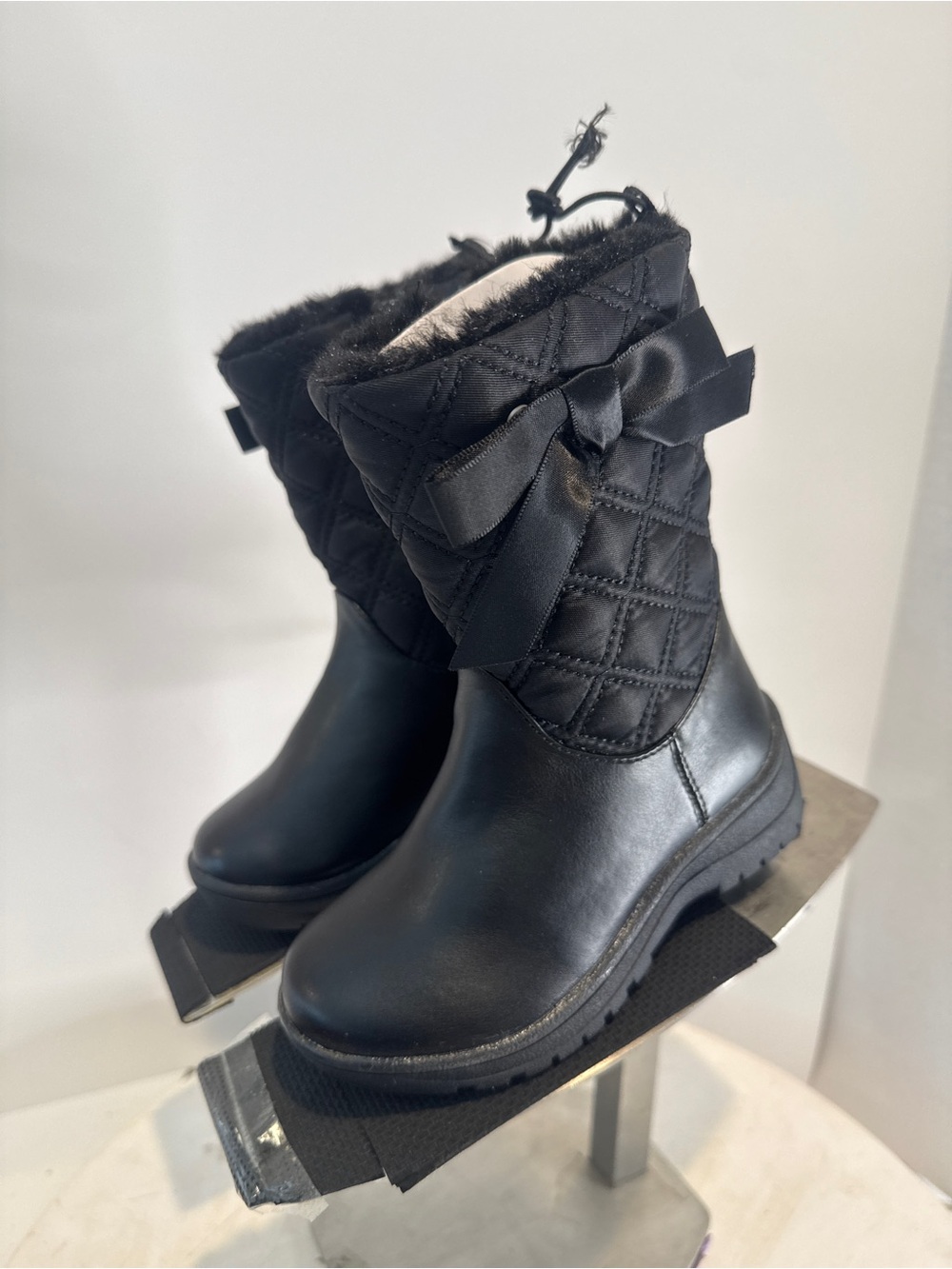 Joe Fresh Black Quilted Bow Winter Rain Boots